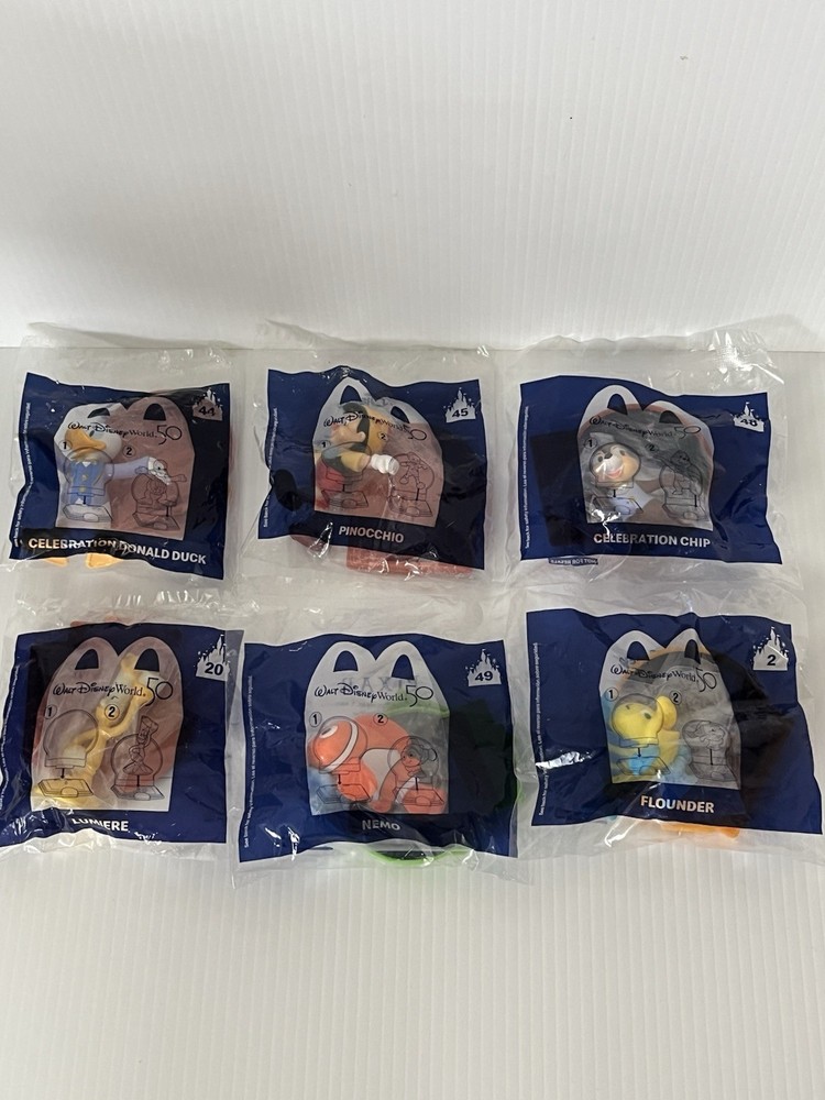 McDonalds Disney World 50th Anniversary Figures Lot of 6 Donald Pinocchio Nemo Lumiere