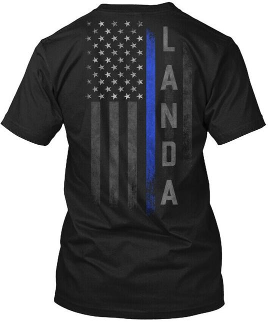 Landa Family Thin Blue Line Flag T-Shirt Made in the USA Size S to 5XL