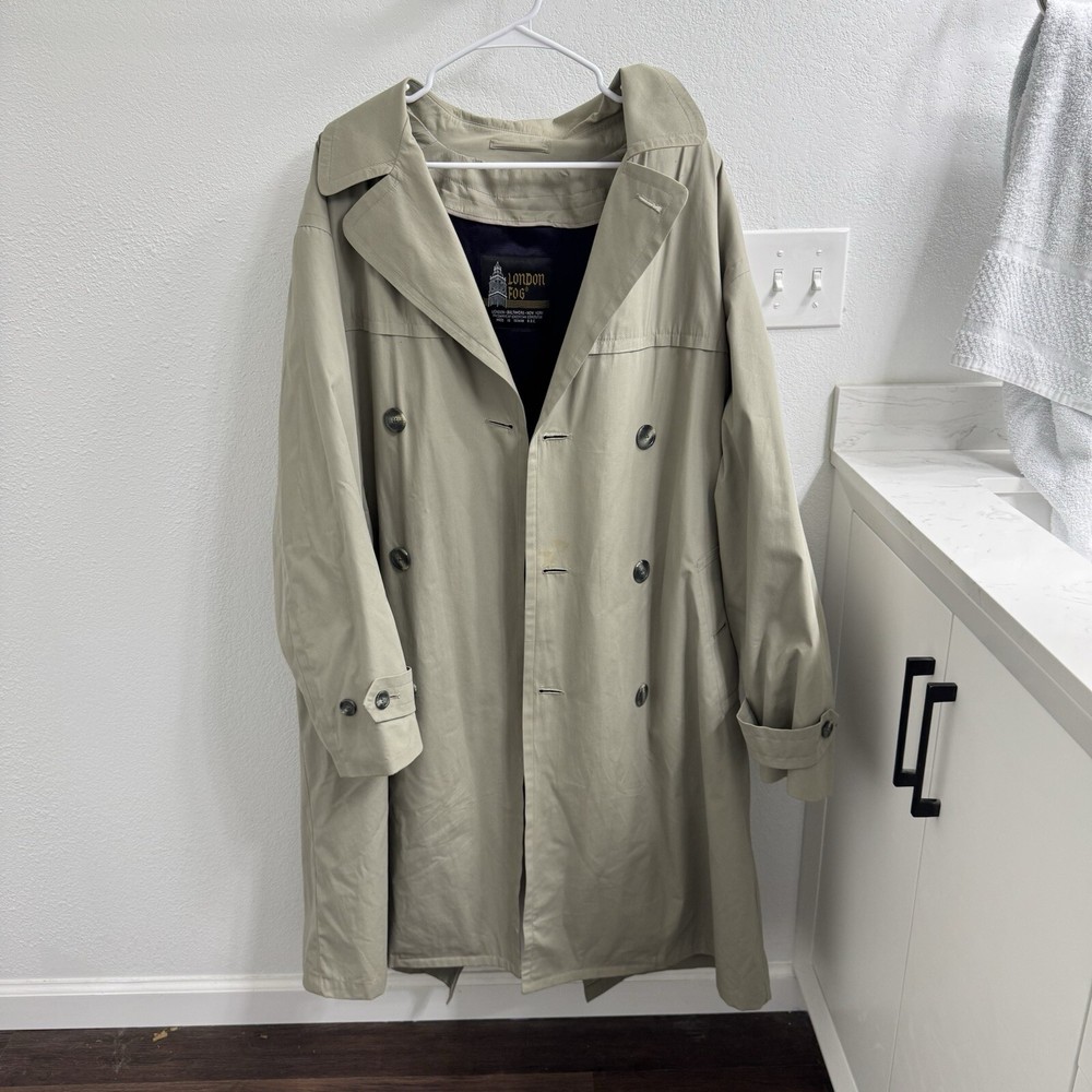 VINTAGE London Fog Trench Coat Womens 40 Reg Beige Flannel Lined Button Up