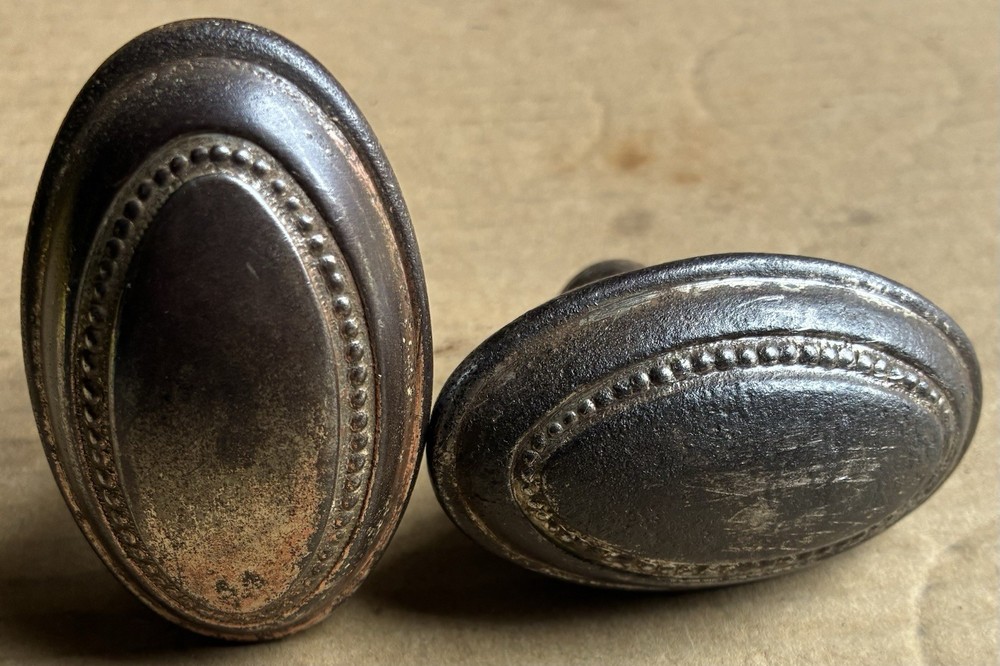 1) pair oval doorknob raised beaded Edge design antique doorknob metal