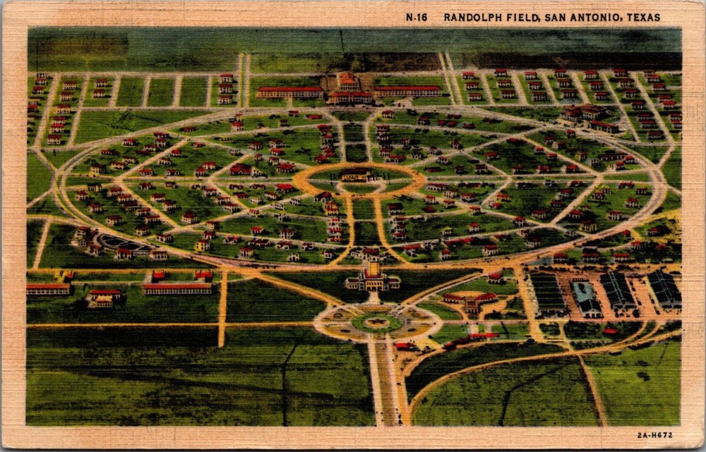 1941 Randolph Field San Antonio TX Aerial View Linen Postcard Posted