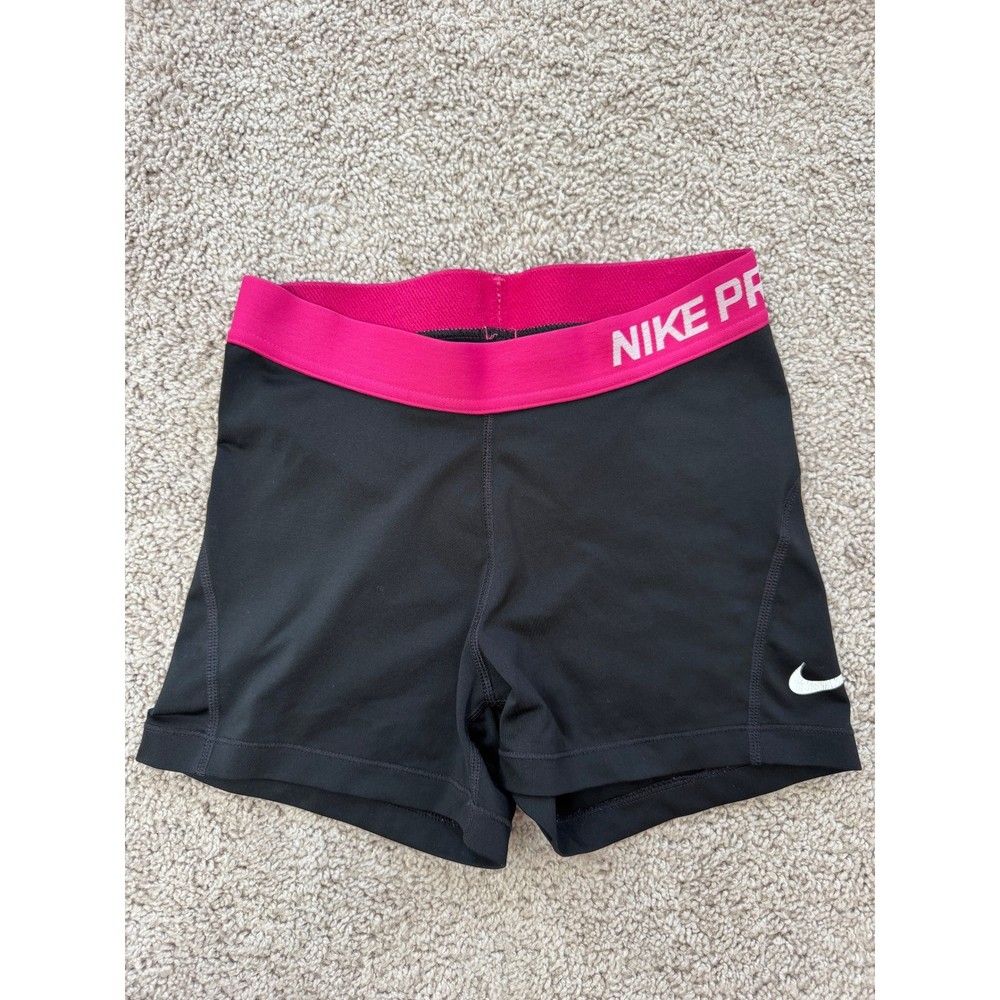 Nike Pro Dri-FIT Womens Compression Shorts Black Pink Waistband 725443-013 Small