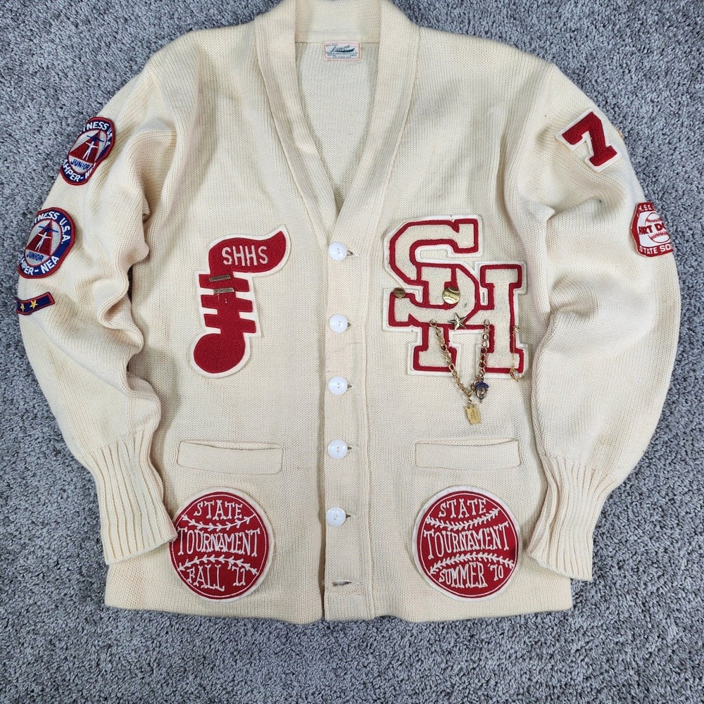Vintage 70s Wool Cardigan Letterman Varsity Jacket Sweater Preppy Academia