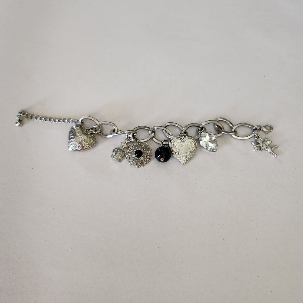 Chunky Silvertone Charm Bracelet with 7 Adorable Charms