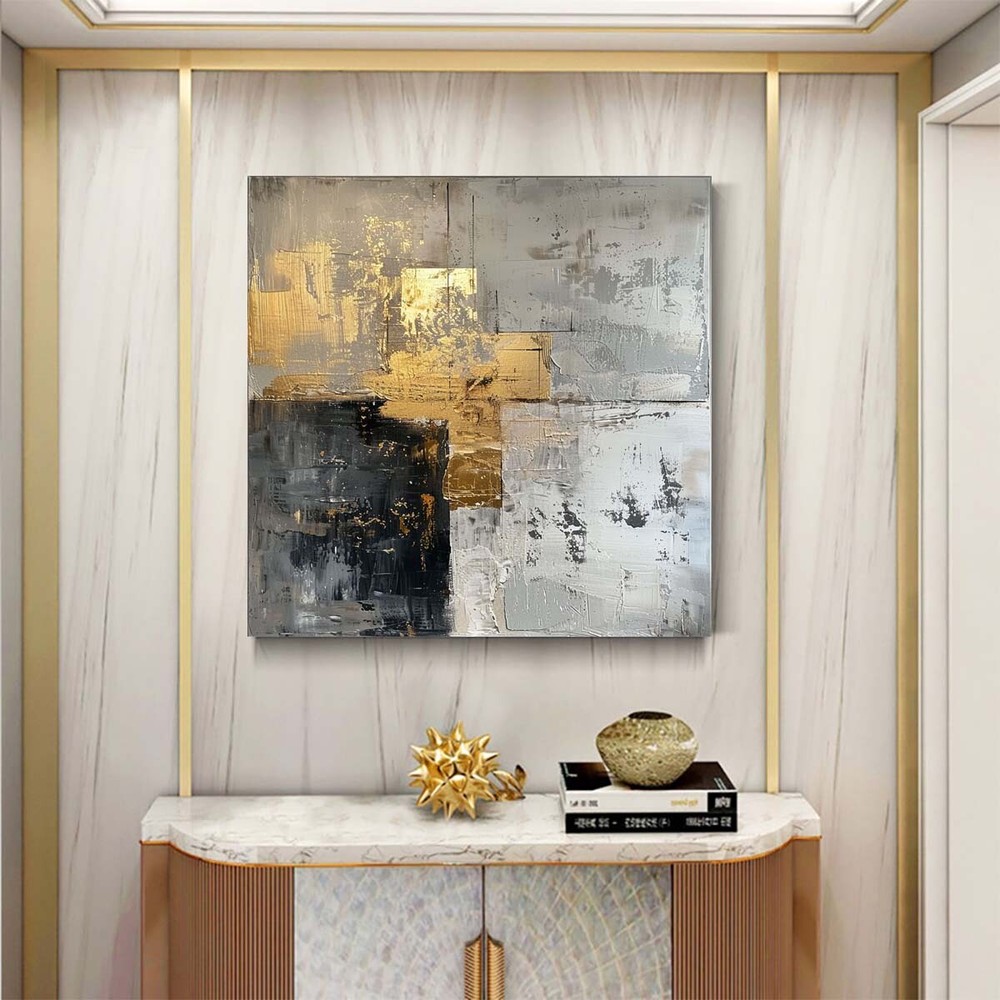 Golden Abstract Oil Painting Thick Textured Hand Painted On Canvas Wall Art 31in