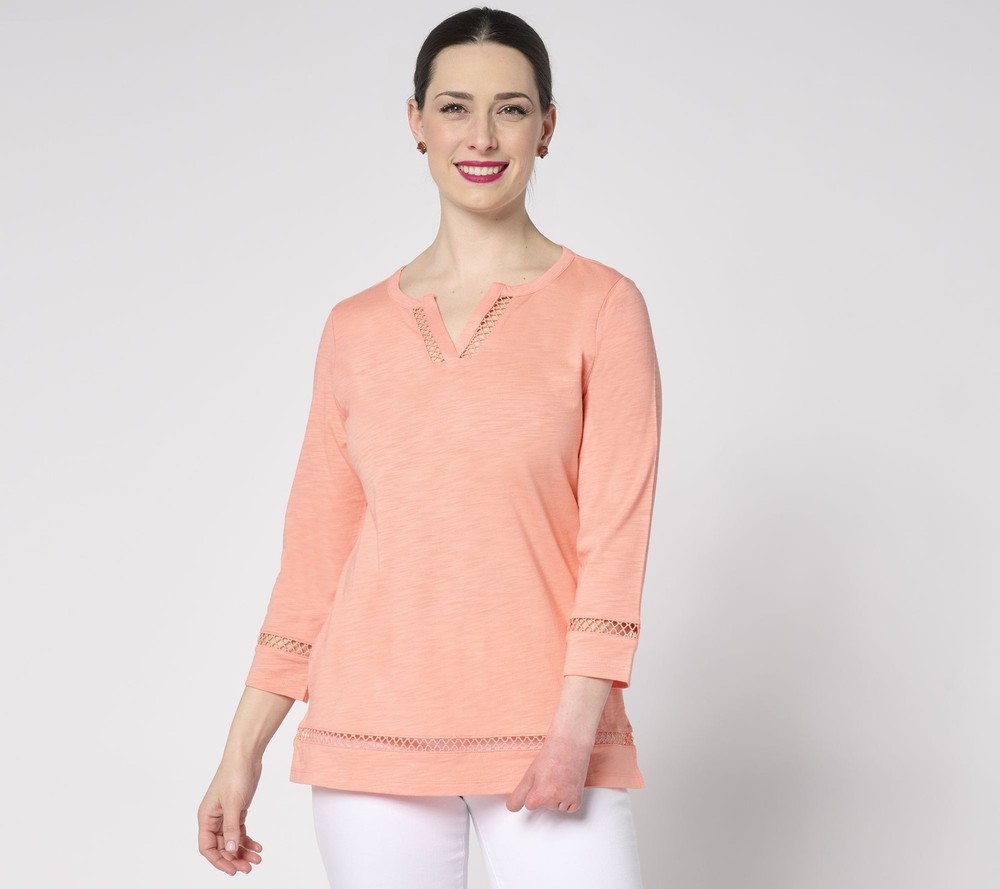 Gloria Vanderbilt Women's Top Sz S Belle Beach by Kim Gravel Slub Pink A683745