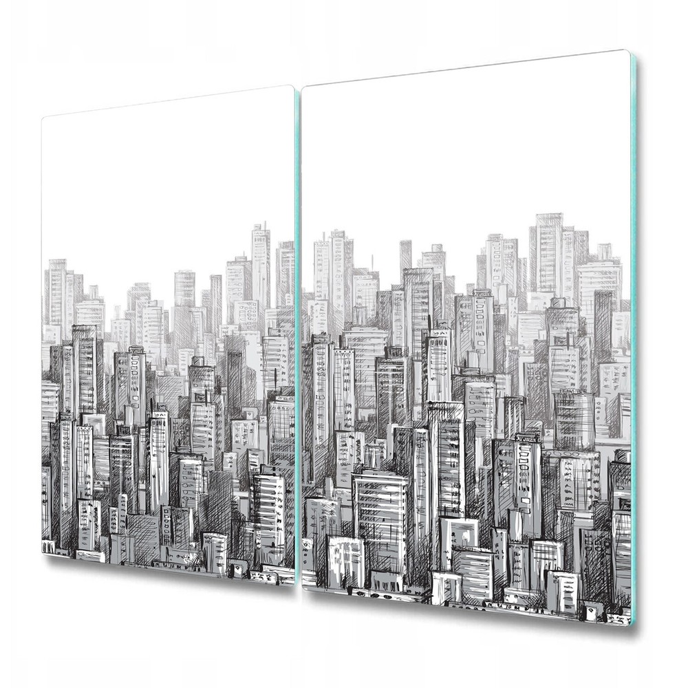 Glass Chopping Cutting Serving Board Black and white City Hand Drawing 2x30x52