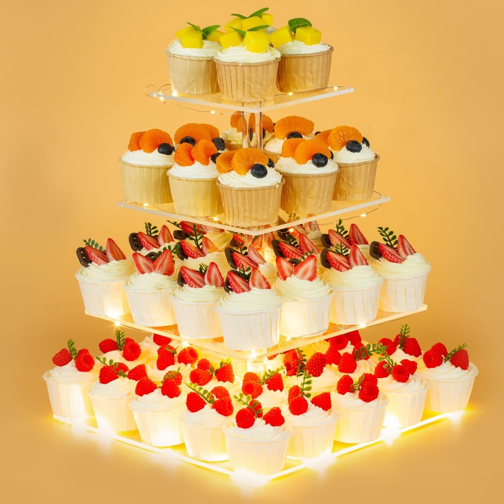 HENABLE 4 Tier Premium Cupcake Stand Cupcake Holder, Acrylic Cupcake Tower wi...