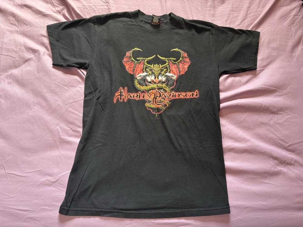 Vintage Harley Davidson Shirt Mens Medium Black Gargoyle Dragon Biker Motorcycle