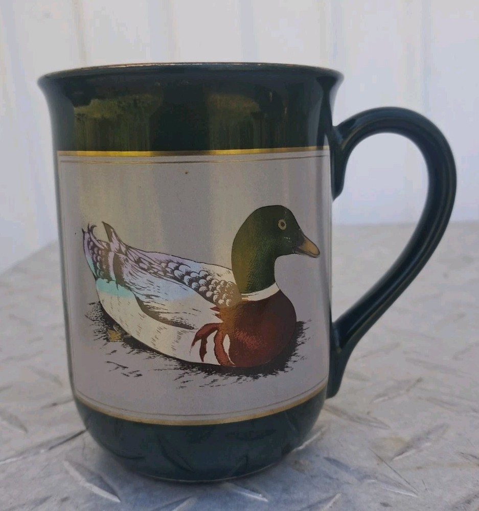 Vintage Otagiri Mug Mallard Duck Forest Green With Gold Gilding