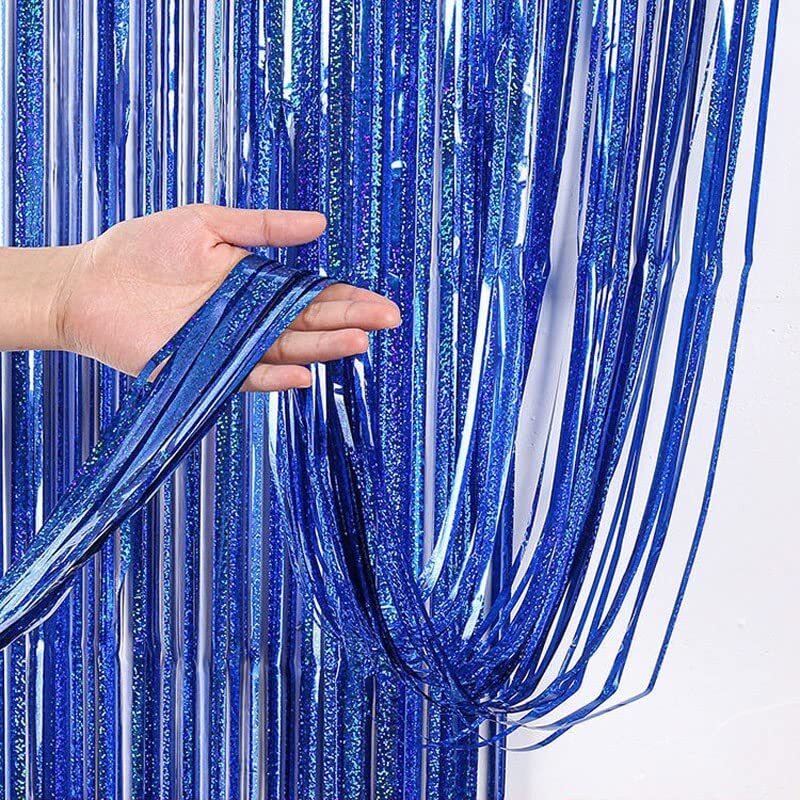 Navy Blue Fringe Curtain 3.3x6.6 ft Tinsel Party Backdrop 4 Pack