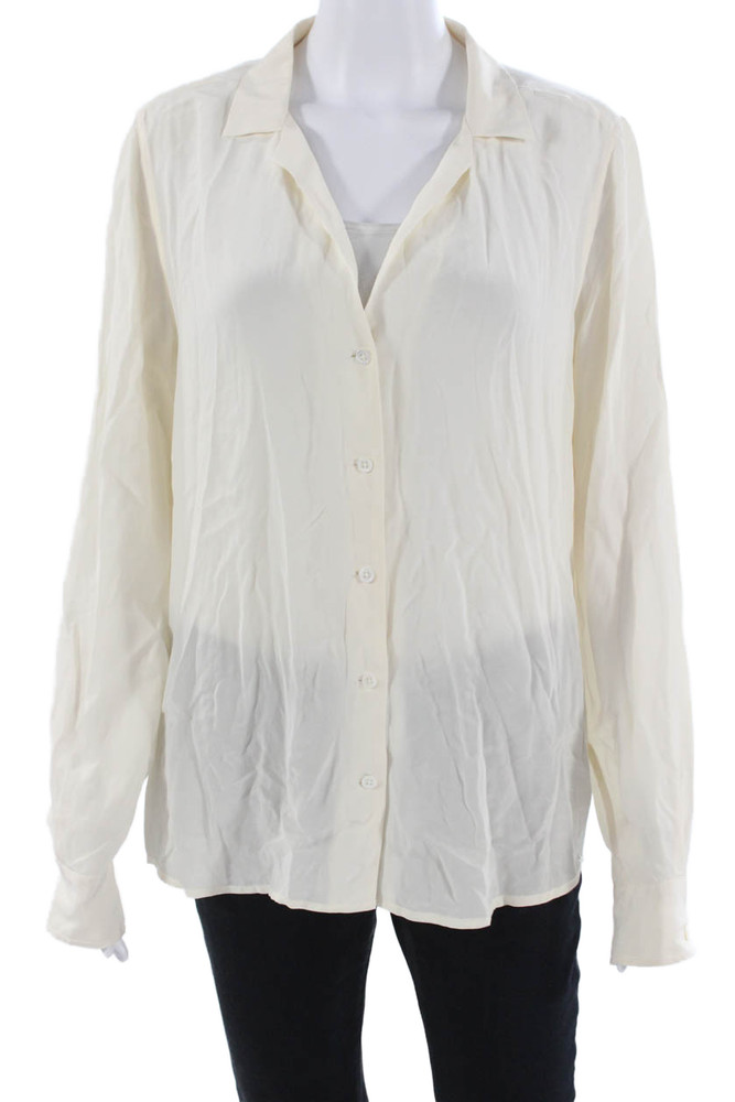 Equipment Femme Womens Beige Silk Collared Button-Up Blouse Long Sleeve Size LFree Shipping in US $100+ Orders | $6.95 Orders Below