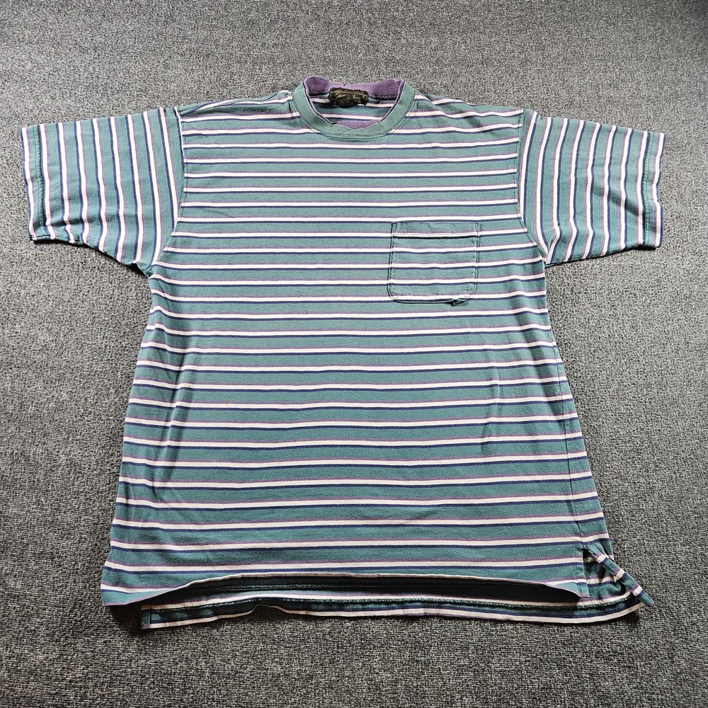 Vintage Eddie Bauer Shirt Mens XL Green Stripe Pocket Made USA 90s