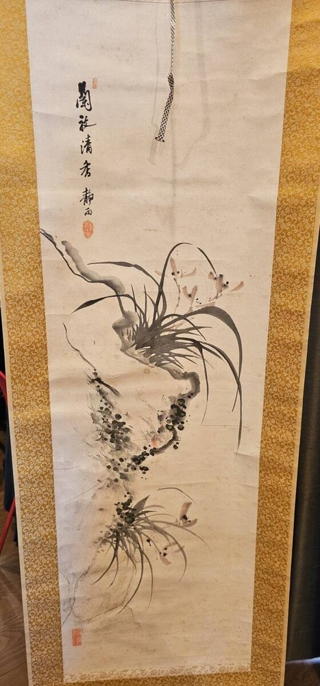 Kiyohide Shizuka Japanese Hanging Scroll Antique with Age Patina 181cm x 41cm