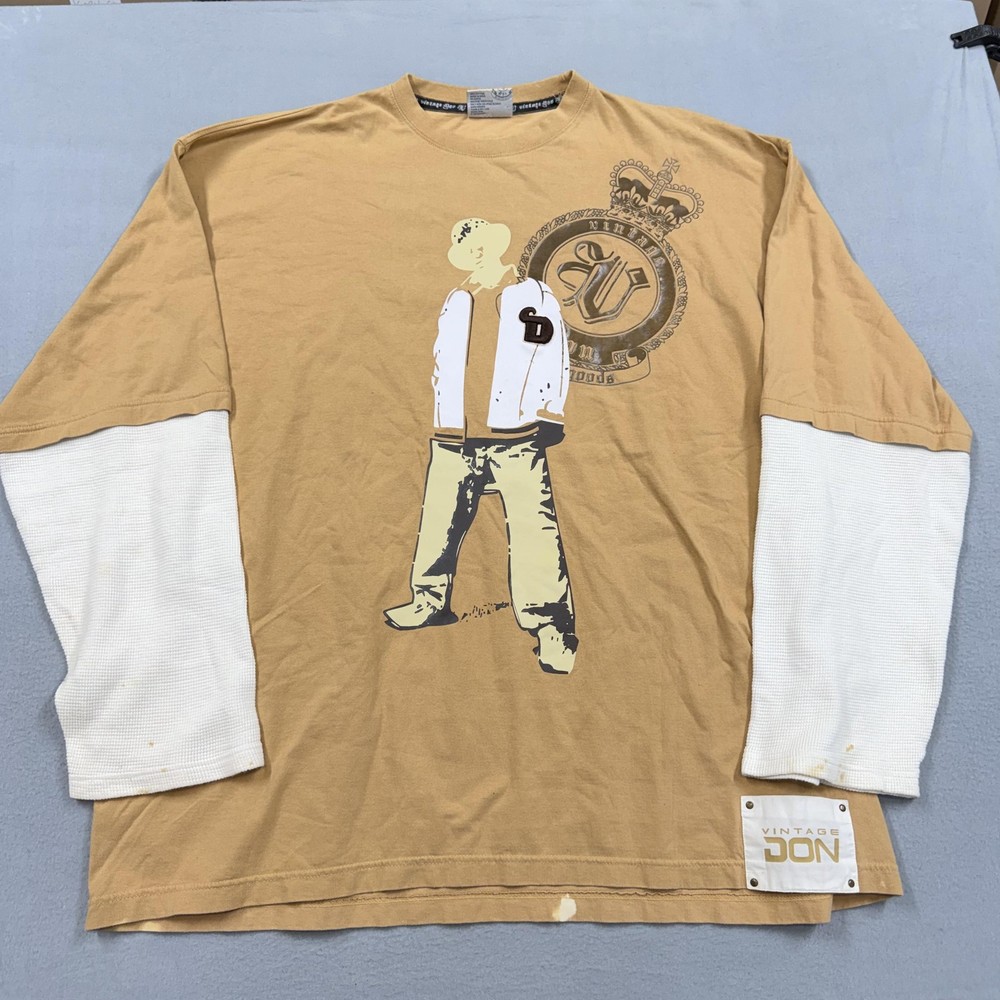 Vintage Don Shirt Mens 3XL Brown Long Sleeve Layered y2k hip hop skater Fubu