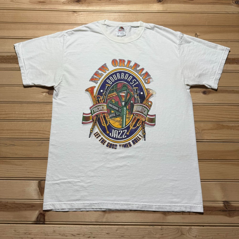 Vintage 90s Y2K New Orleans Bourbon St Jazz French Quarter Souvenir Tee Medium