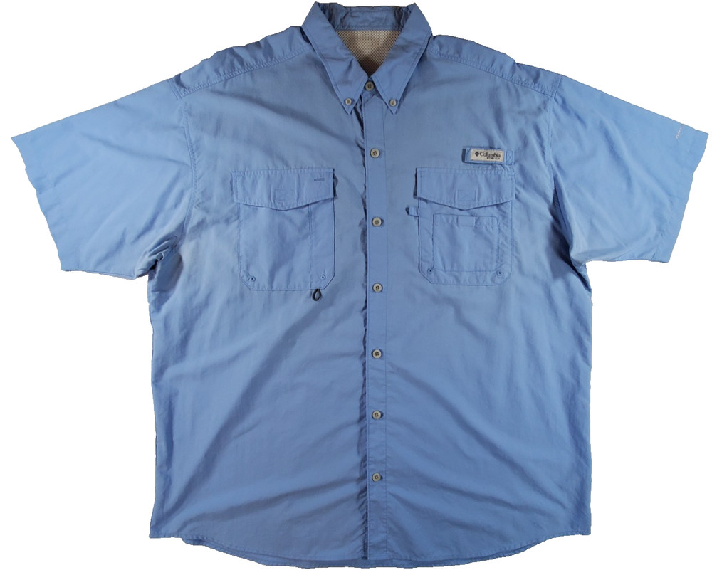 Columbia PFG Fishing Shirt Mens XL Blue Short Sleeve Vented Omni-Shade Sun Tee