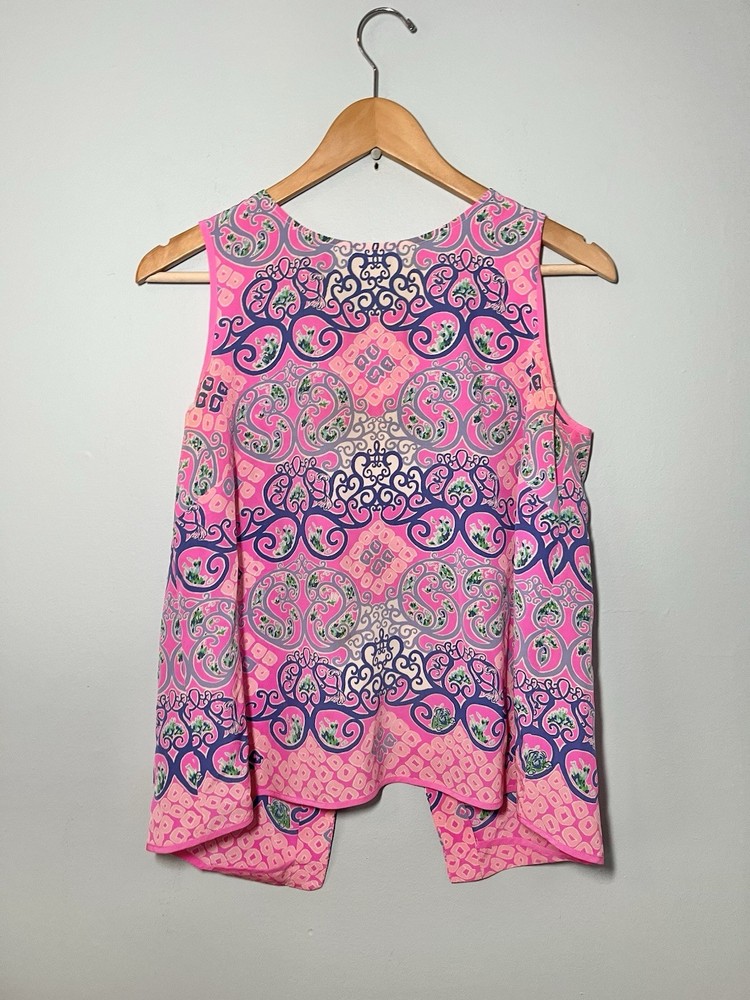 Lilly Pulitzer Women's sz M Behind The Gates Iona Shell Top Silk Button Tank