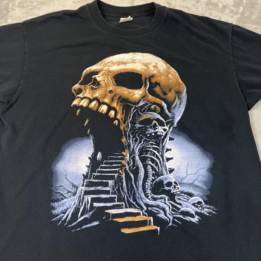 Skull Skeleton Shirt Mens XL Black Horror Gothic Fantasy Anvil Graphic Tee