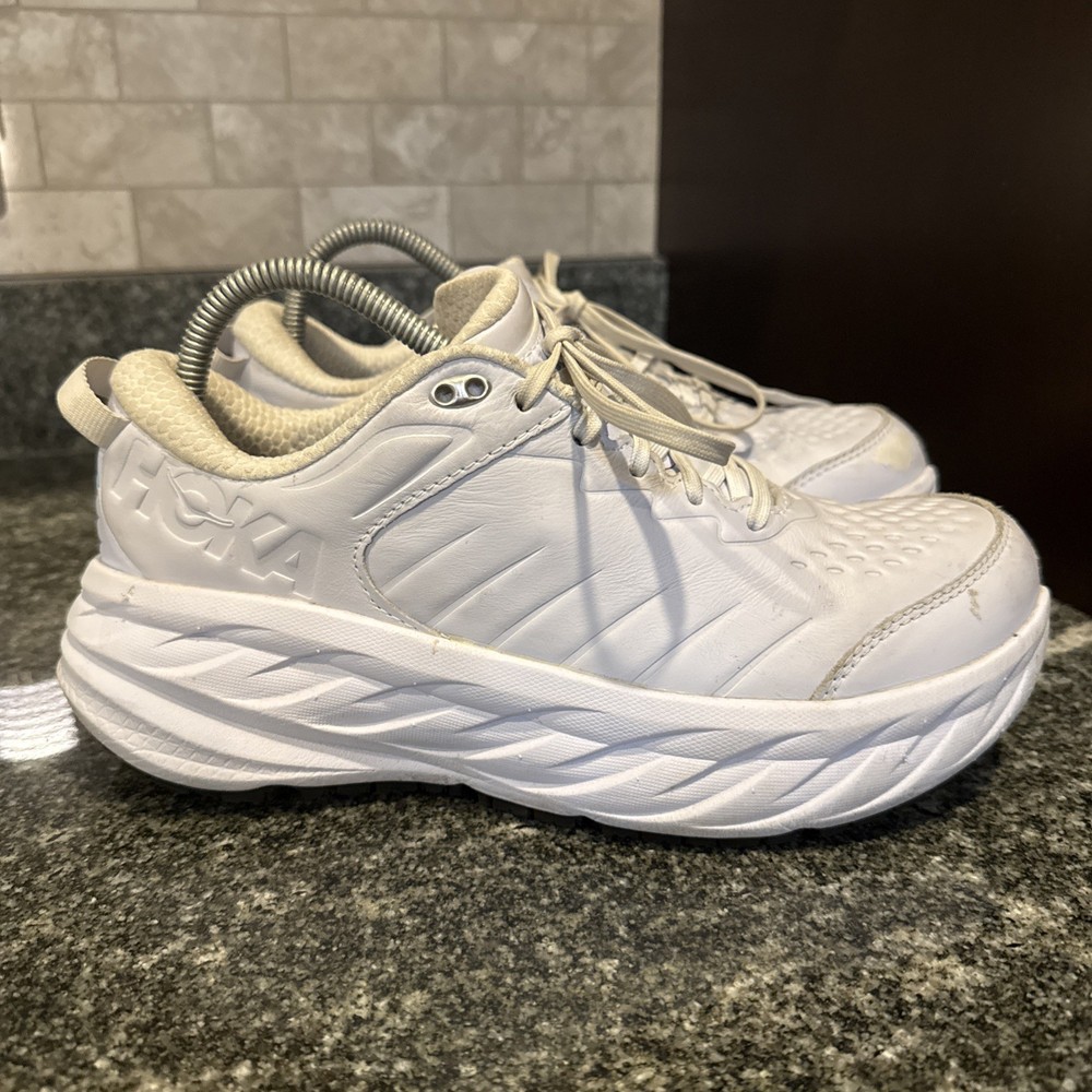 Hoka One Bondi SR Shoes Womens Size 9.5 White Slip Resistant Leather Work READ