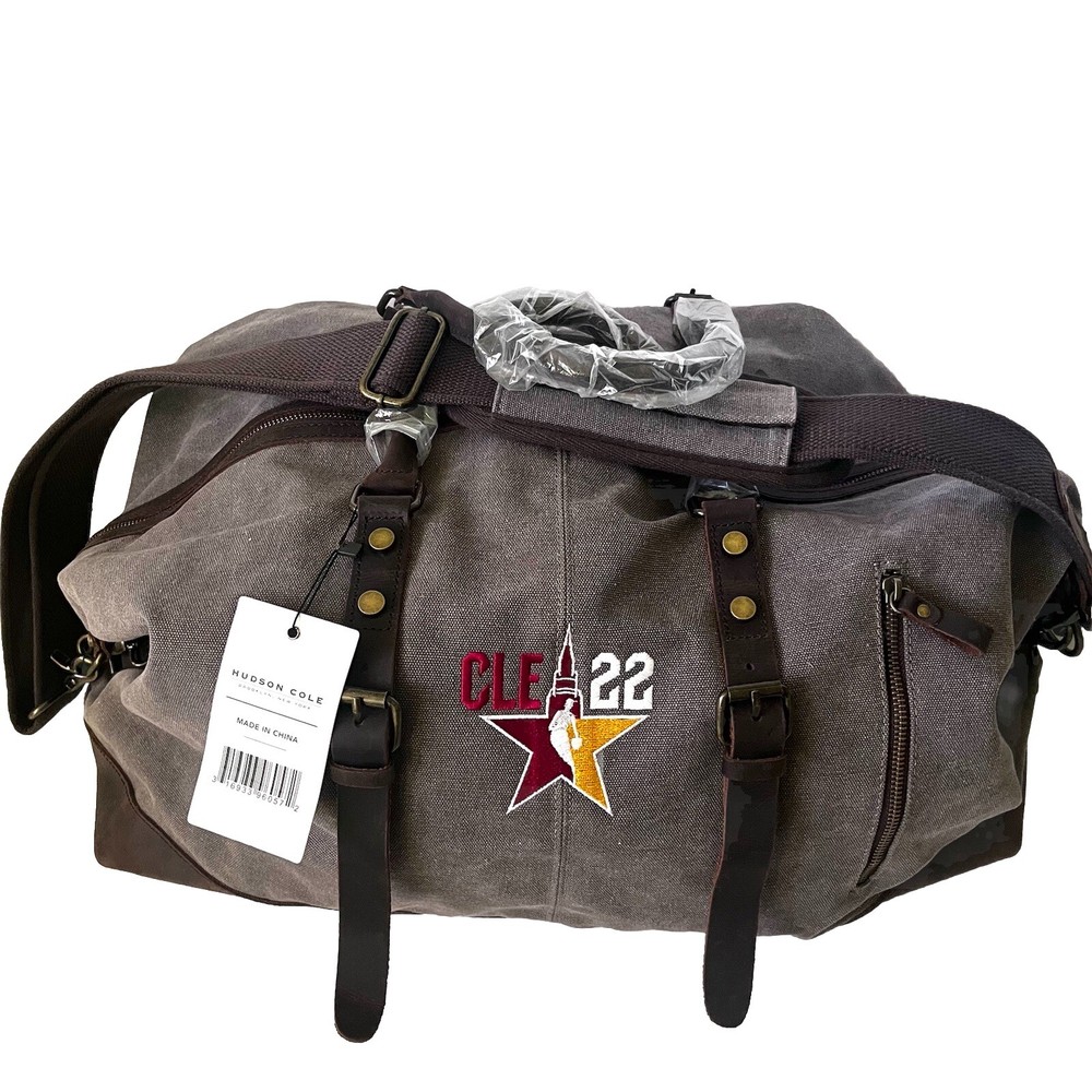 Hudson Cole Mens Oversized Canvas Duffle Bag with Leather Trim for Travel