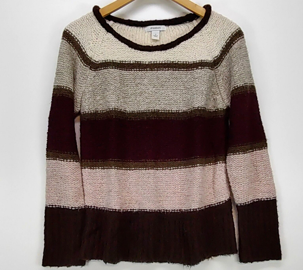 Dressbarn Sweater Women SMALL Multicolor Knit Pullover Striped Wool Blend