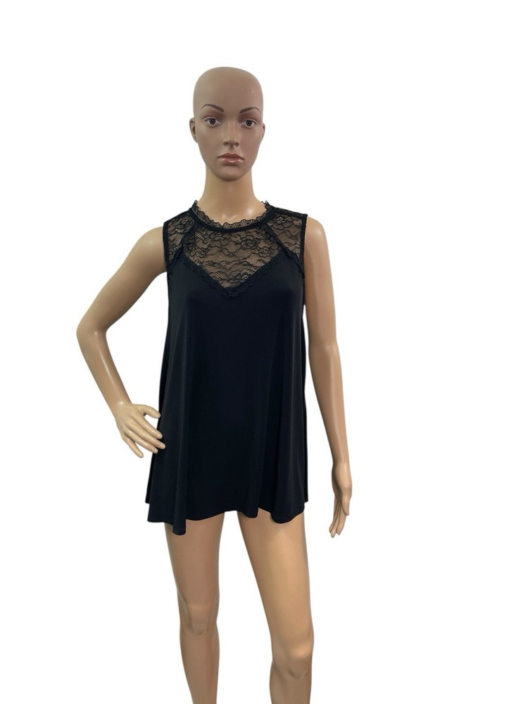 Torrid Women’s Size Large (0) Sleeveless High Lace Neck Solid Black Blouse