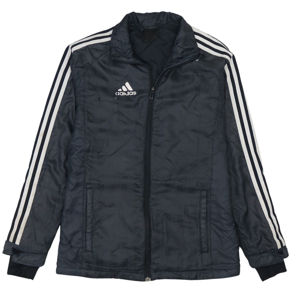 Adidas Mens Jacket Black Full Zip Three Stripe Track Logo Padded Windbreaker S