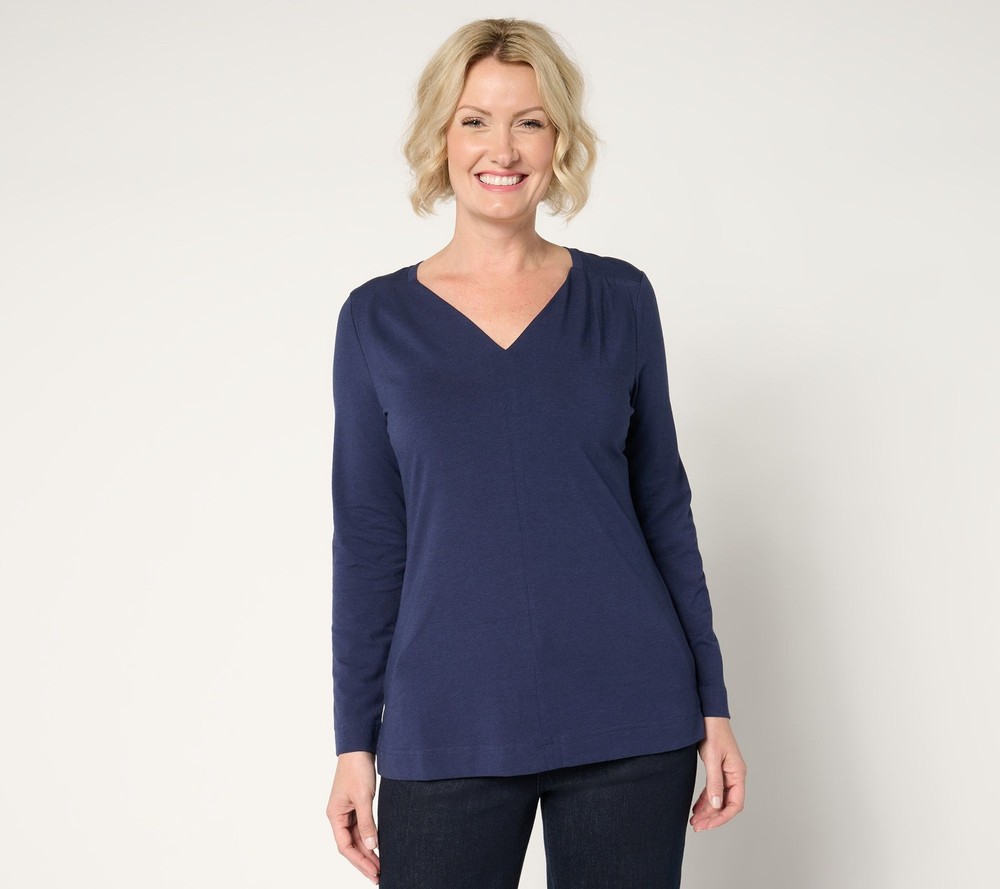 Denim & Co. Women's Top Sz M Essentials Favorite Jersey V-Neck w Blue A677666