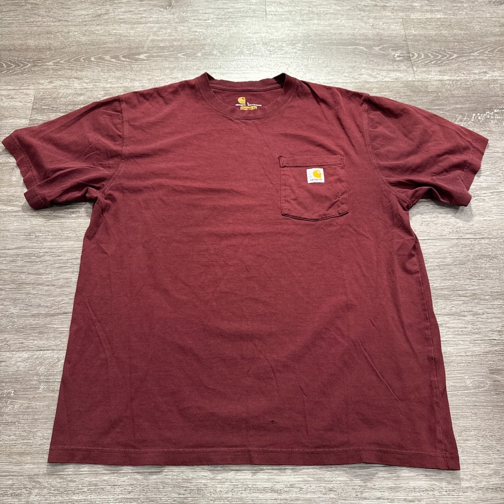 Carhartt Men's Large Maroon Cotton Crew Neck Pocket Tee with Logo