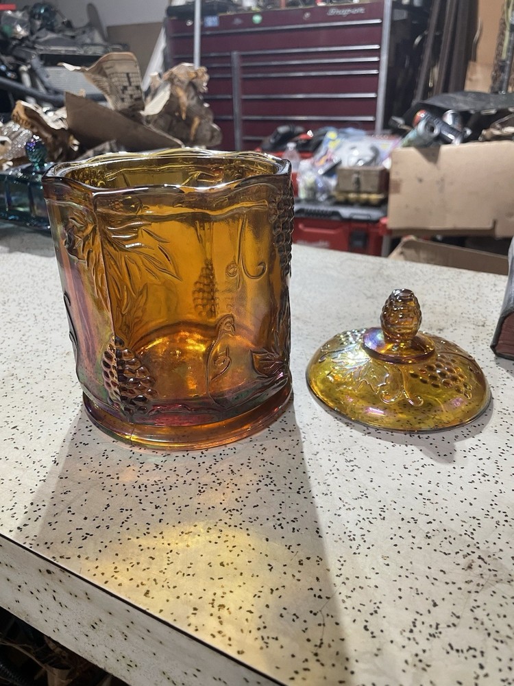 Vintage Indiana Glass Company Candy Dish Harvest Grape Amber Orange