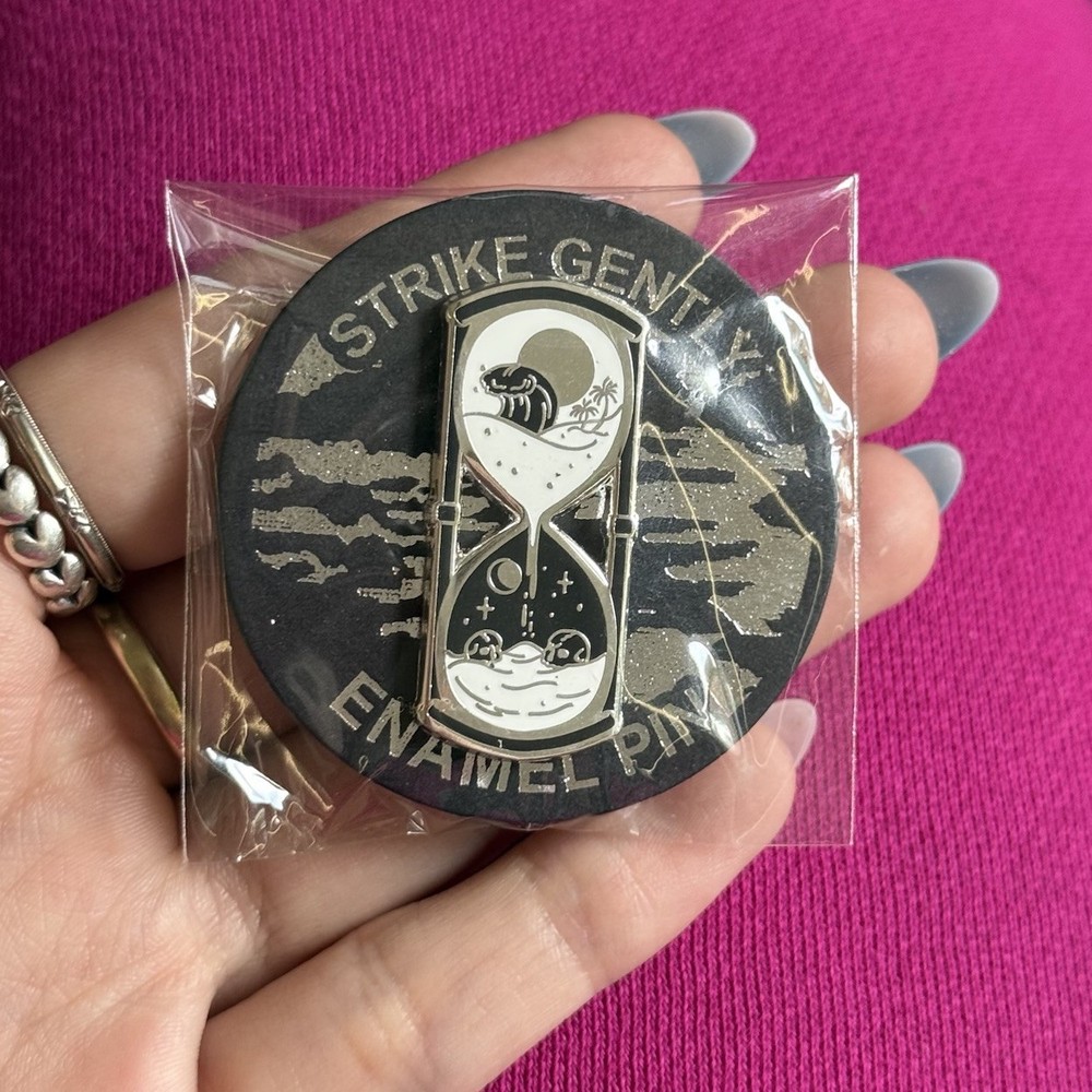 Strike Gently Enamel Pin Hourglass New