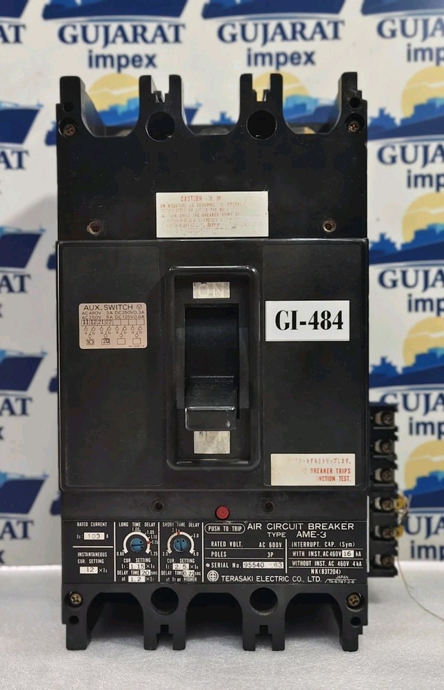 Terasaki Air Circuit Breaker Type Ame-3 103Amp 3Pole 600Vac Tested Free Shipping