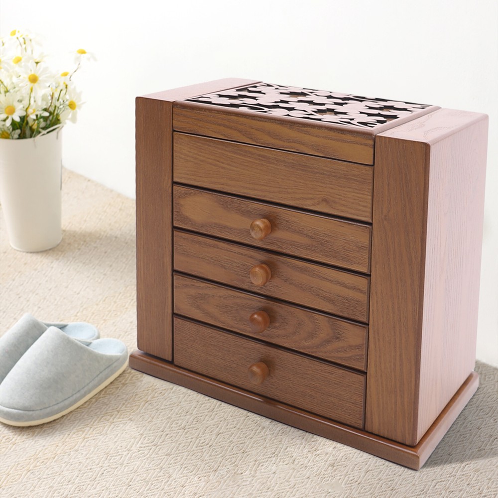 Vintage 5-Layer Wooden Jewelry Organizer with 4 Drawers for Storage