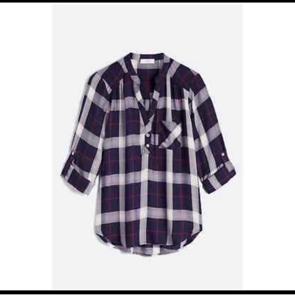 NSR Bellicci Women’s L Multicolor Plaid Long Sleeve 1/4-Button Front Tunic