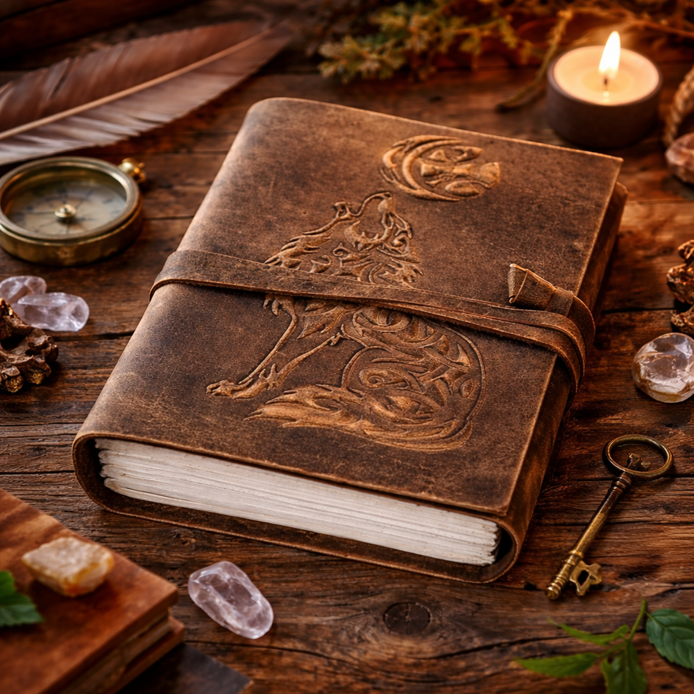 Handmade Leather Journal Wolf Embossed Vintage Notebook Diary 7