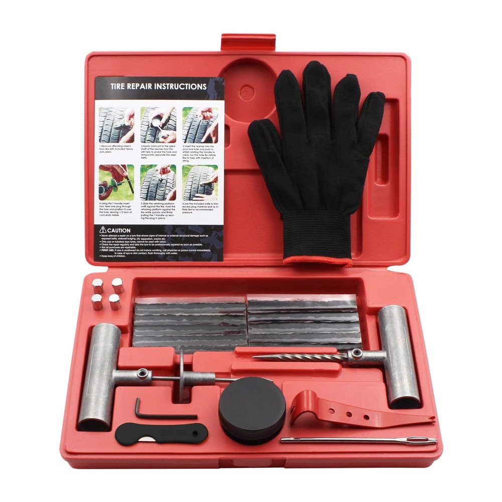 34pcs Heavy Duty Tire Repair Kit with Universal Plug Tool for Punctures