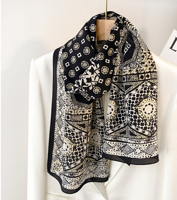 100% Mulberry Silk Oblong Scarf 140X35CM Women Shawl Print Neckerchief  CHA925