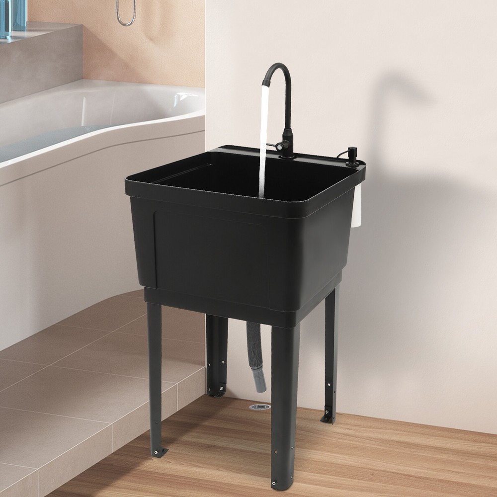 Utility Sink Laundry Tub with Washboard & Faucet - Heavy Duty Wash Basin Made in USA