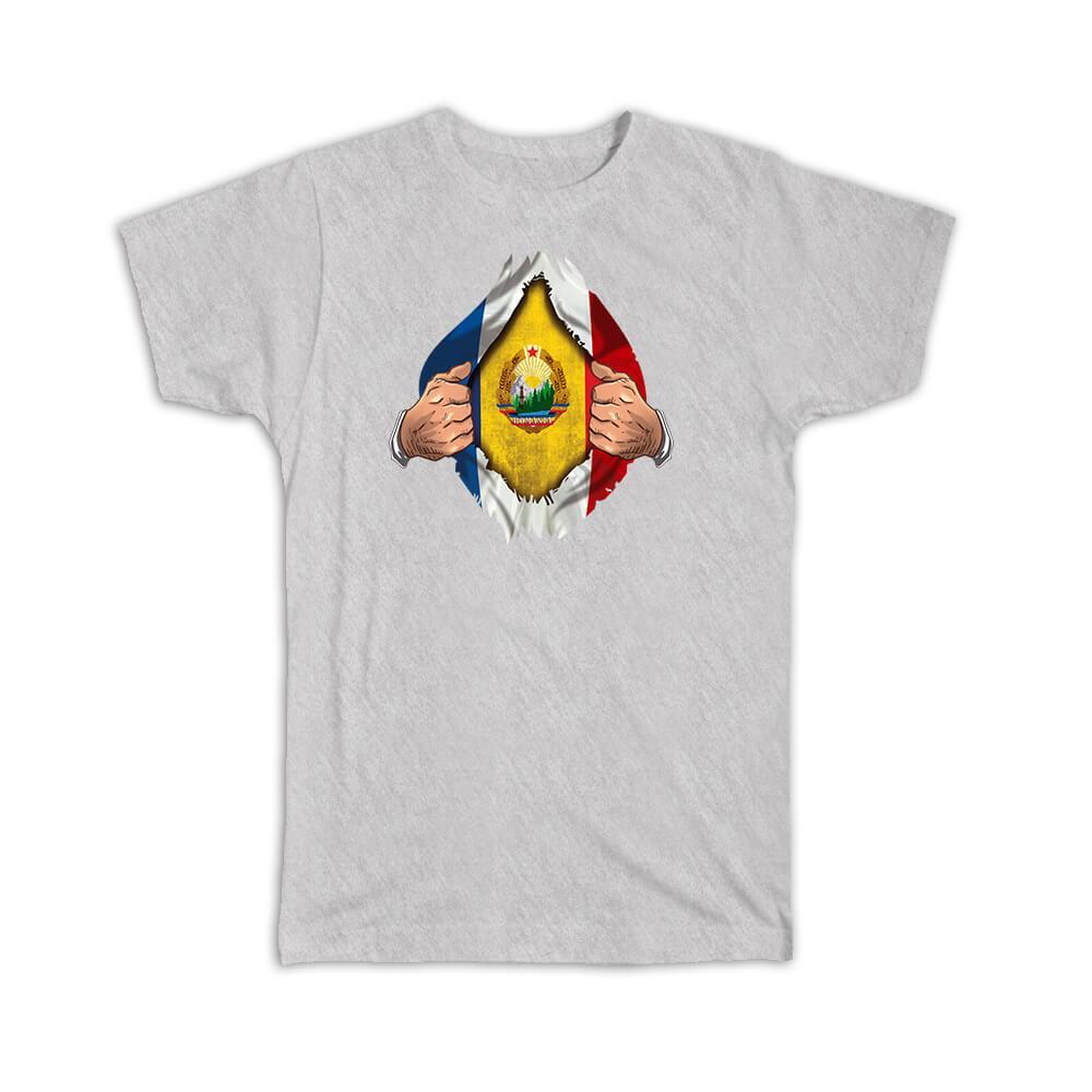 Gift T-Shirt : Romania French Flag Chest Romanian