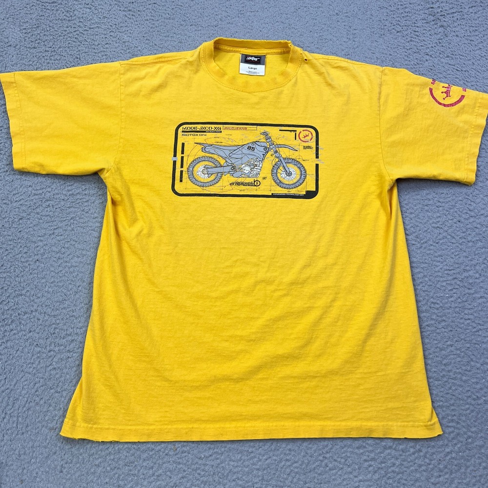 VTG JNCO Jeans Shirt Men's L Yellow Motox Skater Grunge* Motorcycle Y2K USA Made