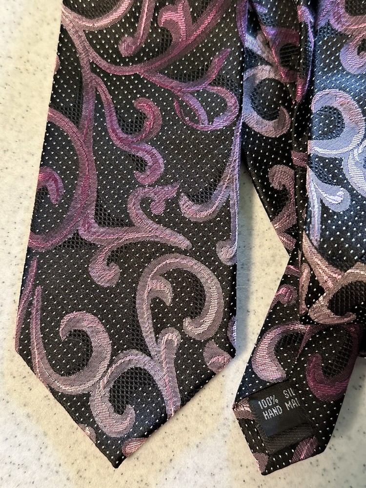 Bruno Piattelli Purple Paisley Ombre Necktie Silk Tie Magenta Black White Polka