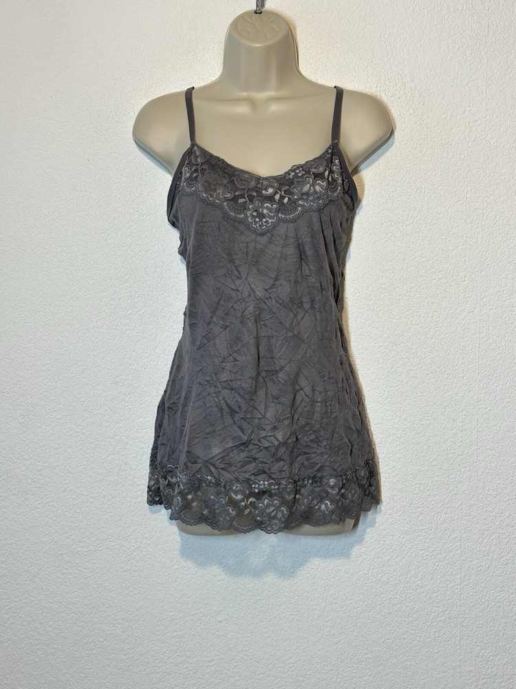 Y2K Fairy Whimsigoth Gray Lace Trim Crinkle Cami Tank Top Womens Large