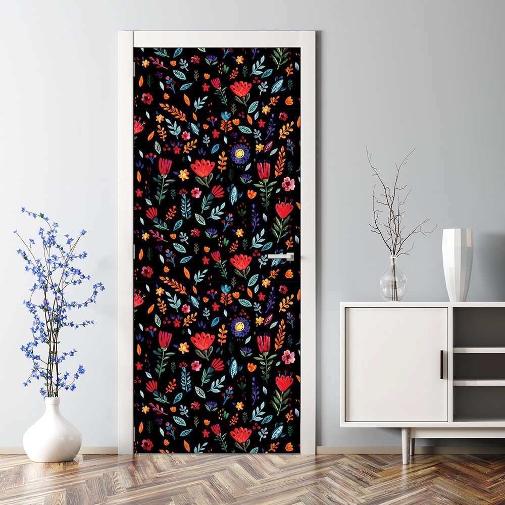Removable Door sticker Dark Flowers Peel & stick Self adhesive Wall Floral Wall