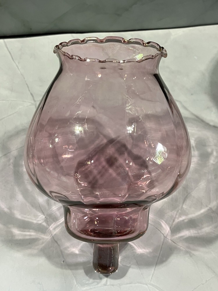 Vintage Iridescent Pink Glass Votive Candle Holder Pegged Homco 5” X 3 3/4”