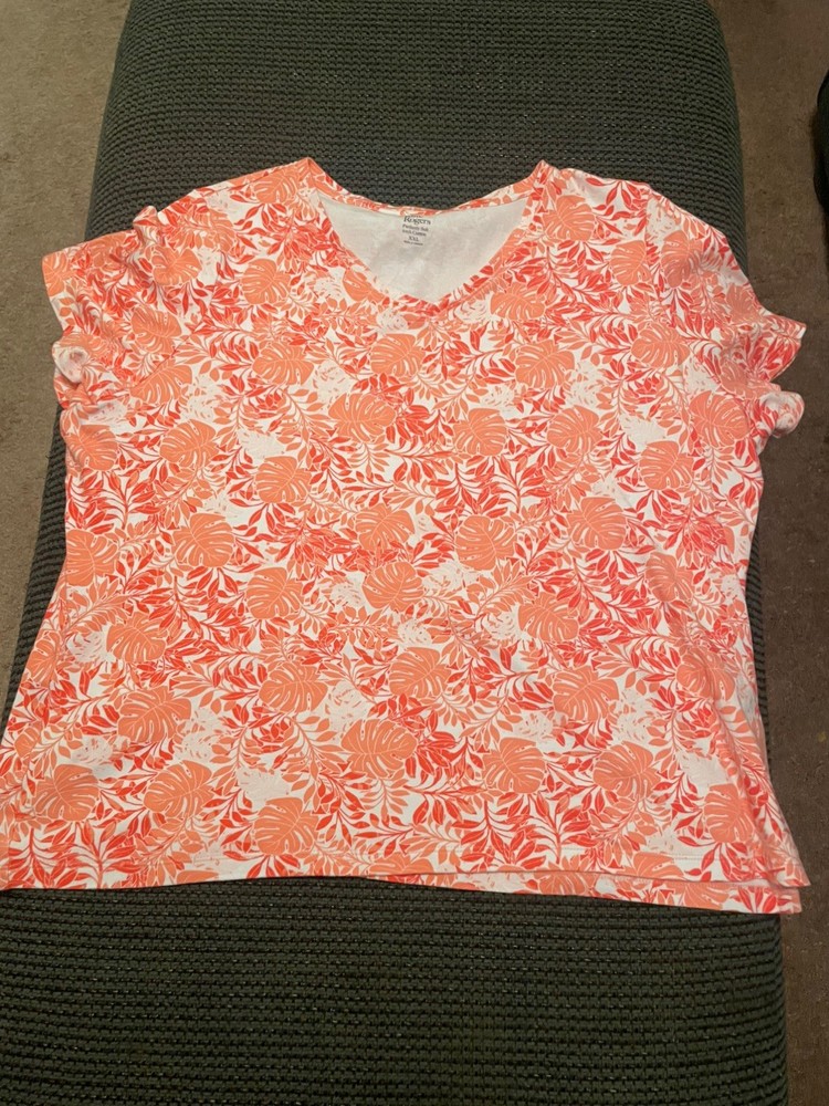 Kim Rogers Perfectly Soft Knit Top Size XXL Women’s Orange Leaf V-Neck