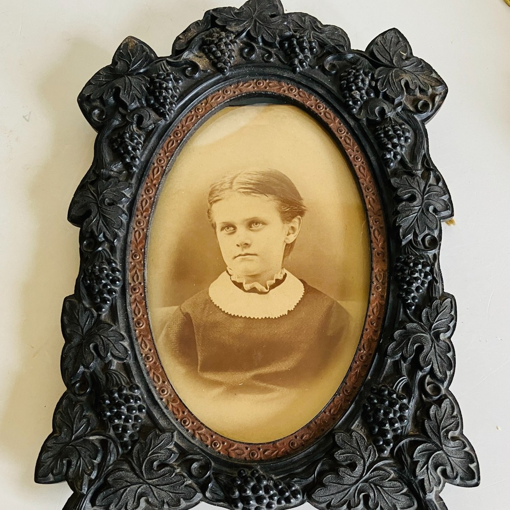 Antique Gutta Percha Pre Civil War Picture Frame w/ Grapes 1855