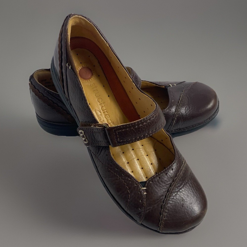 Clarks Structured Brown Leather Mary Jane Comfort Shoes Women’s Sz 6.5 M