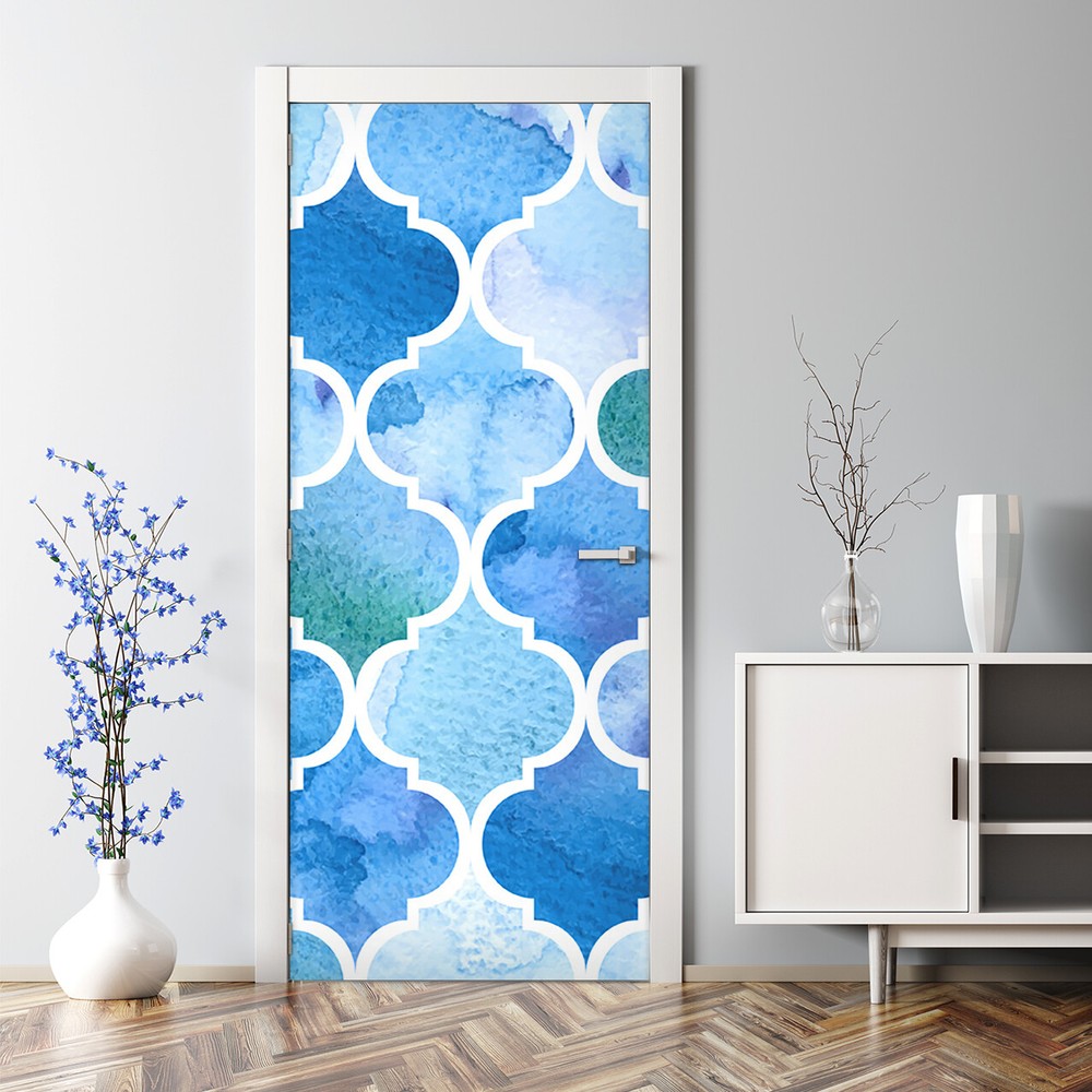 Peel and Stick Door Wrap Watercolour Moroccan Pattern wallpaper  Wall covering