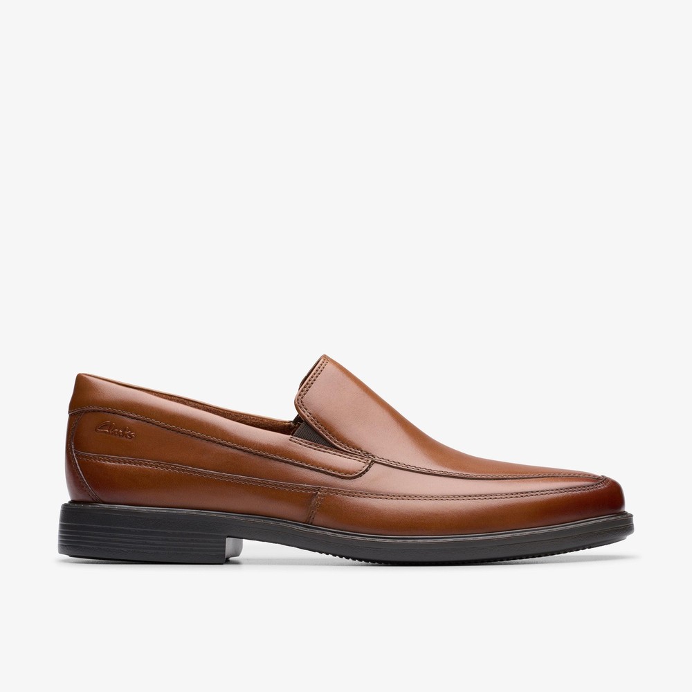 Clarks Mens Cosgrove Free Dark Tan Leather Loafers,Slip Ons Leather Smart